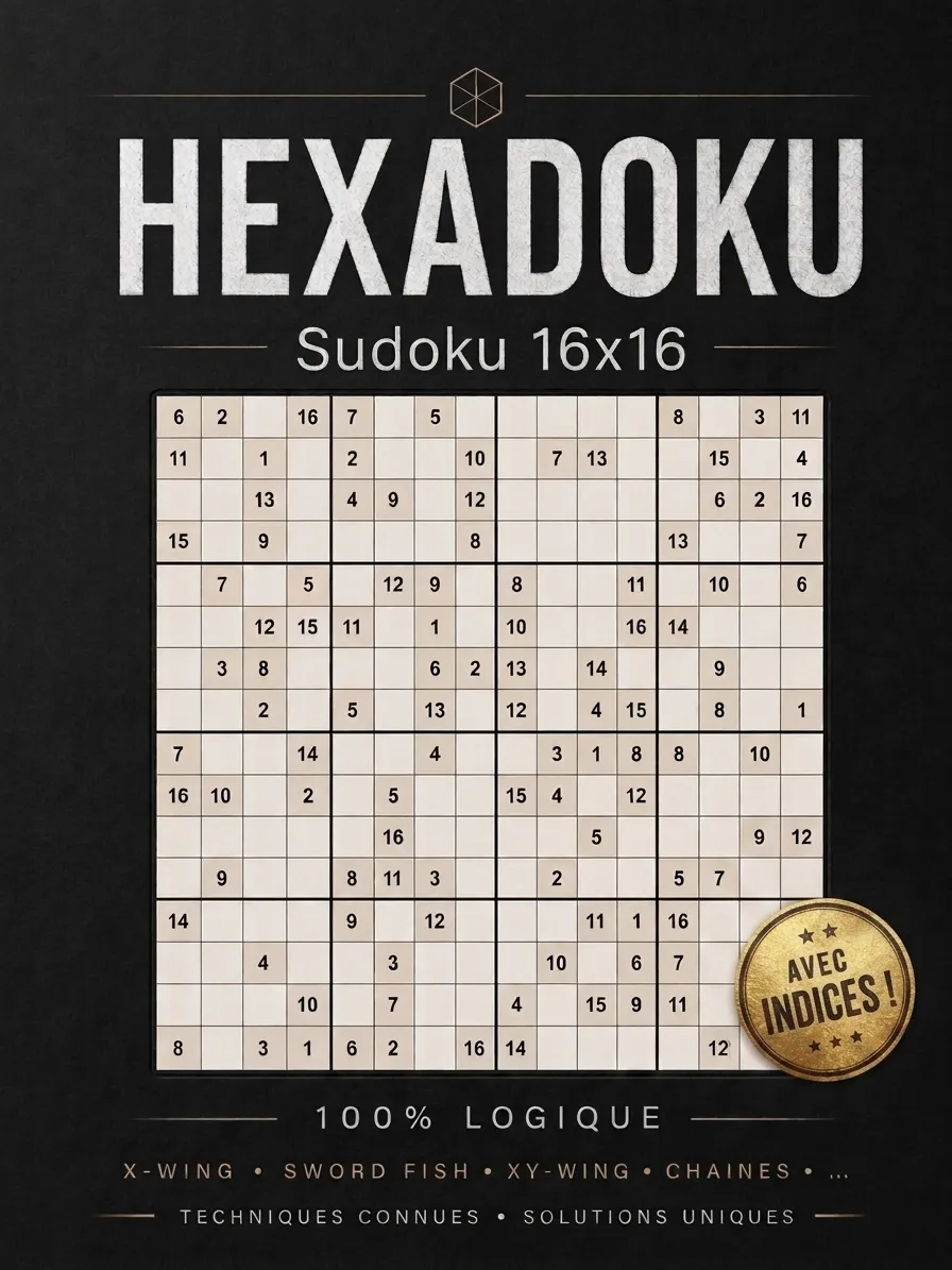 Couverture du livre — Sudoku 16×16 : 100 grilles à résolution logique pure